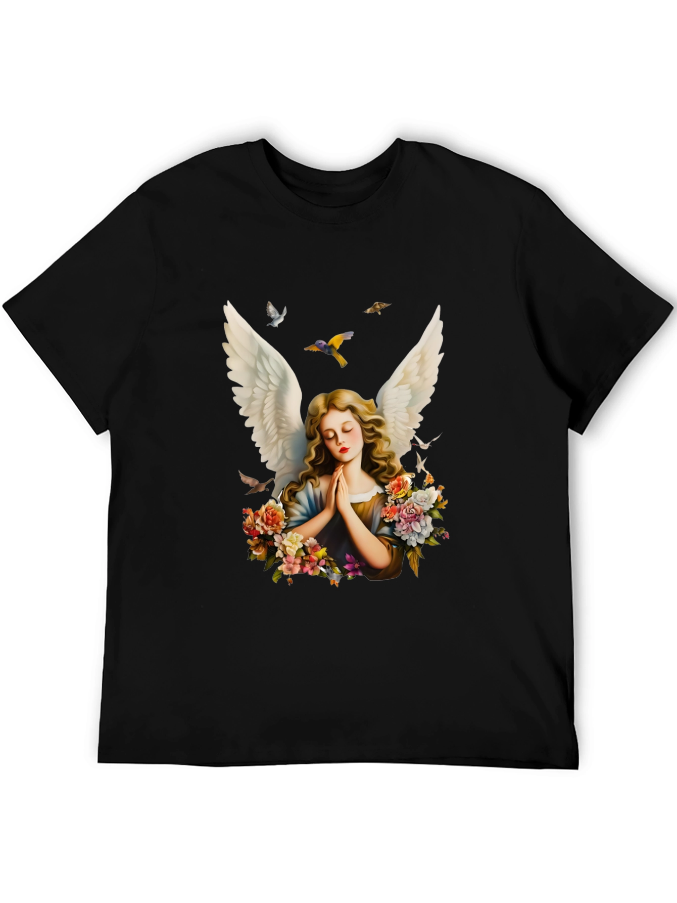 Angel Wings Floral Black T-Shirt