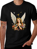 Angel Wings Floral Black T-Shirt