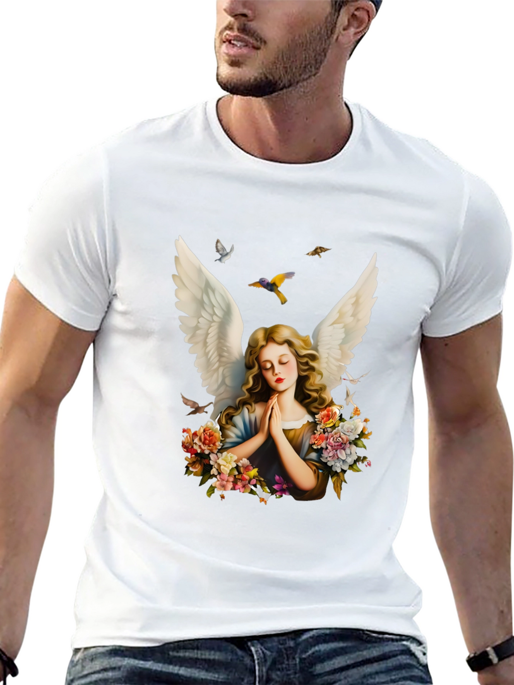 Angel Wings Floral Black T-Shirt