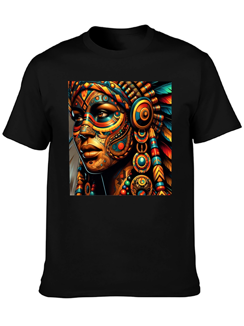 Vibrant Tribal Art Black T-Shirt