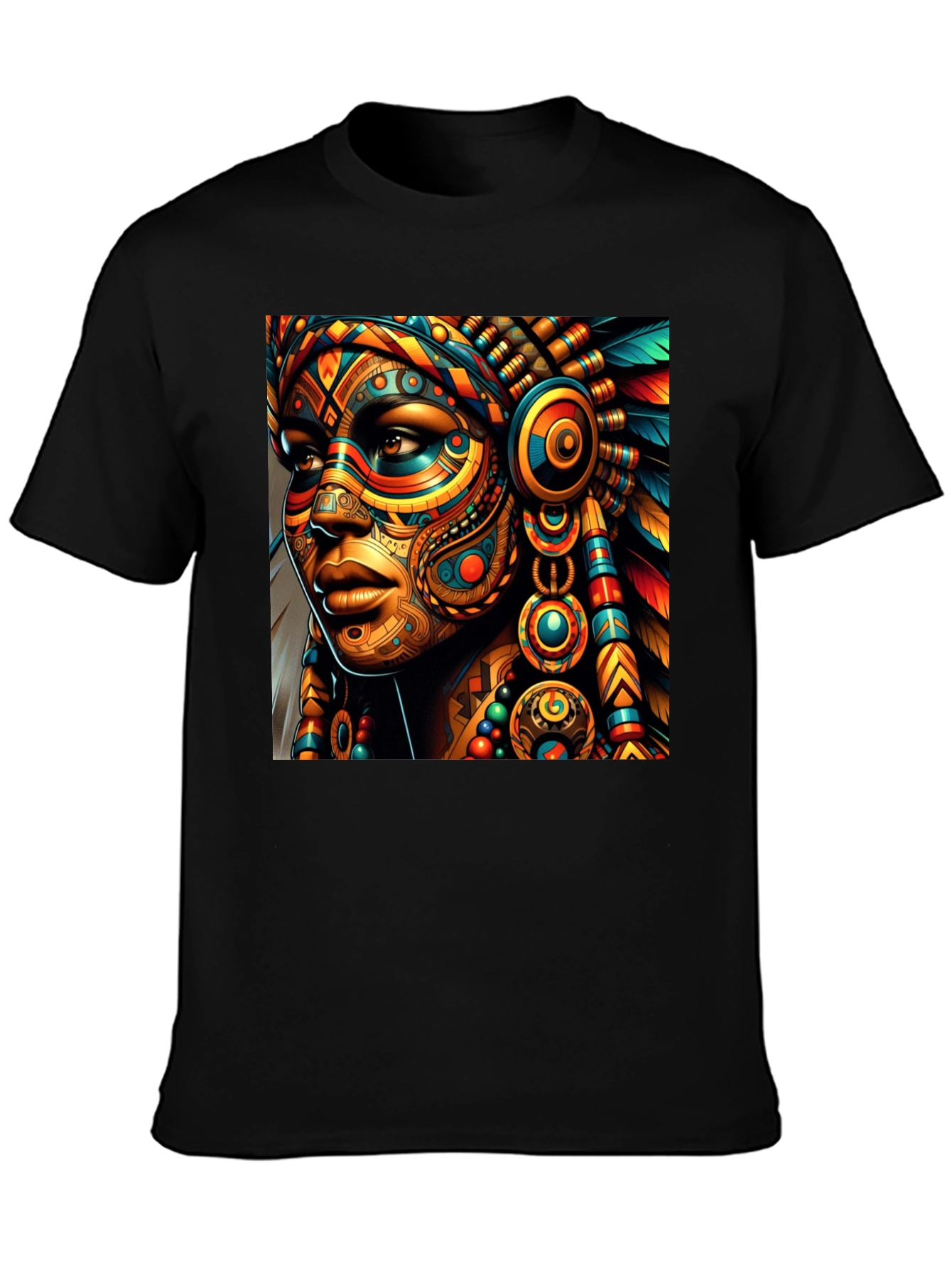 Vibrant Tribal Art Black T-Shirt