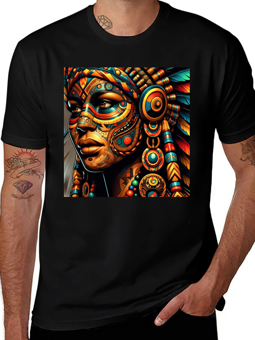 Vibrant Tribal Art Black T-Shirt