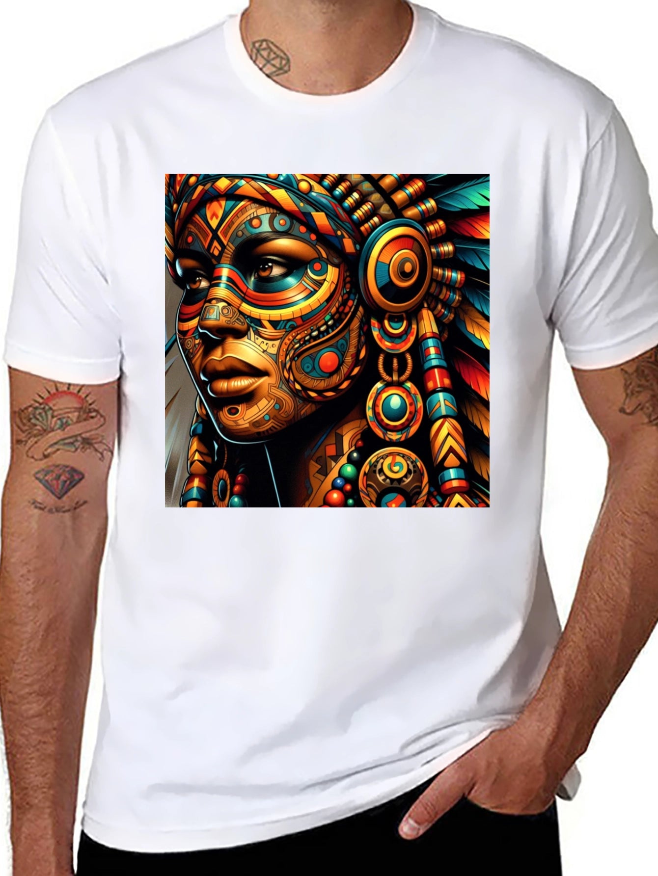 Vibrant Tribal Art Black T-Shirt
