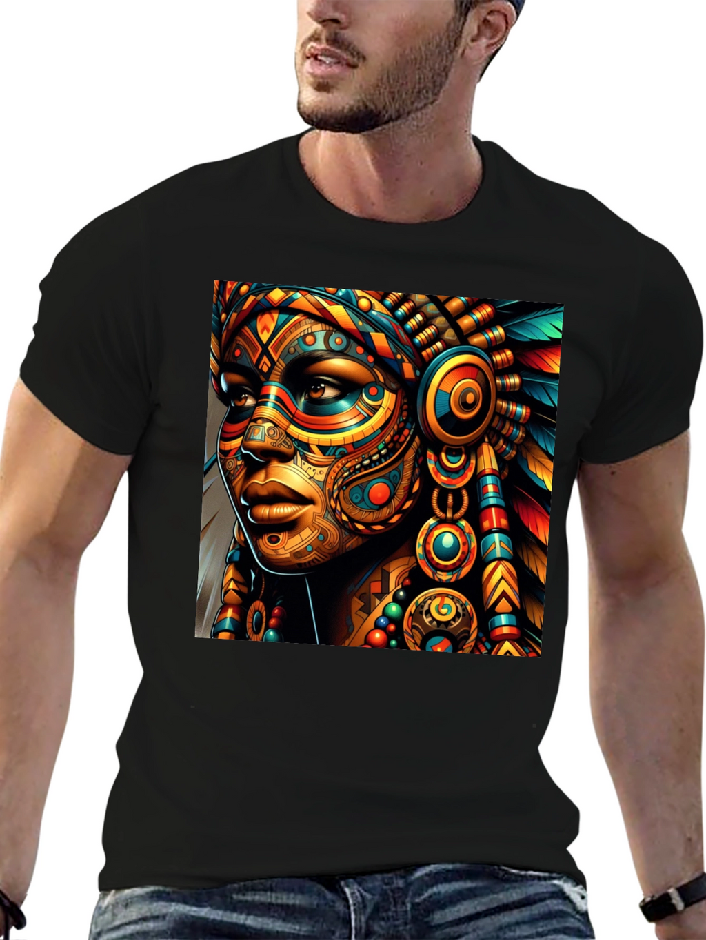 Vibrant Tribal Art Black T-Shirt