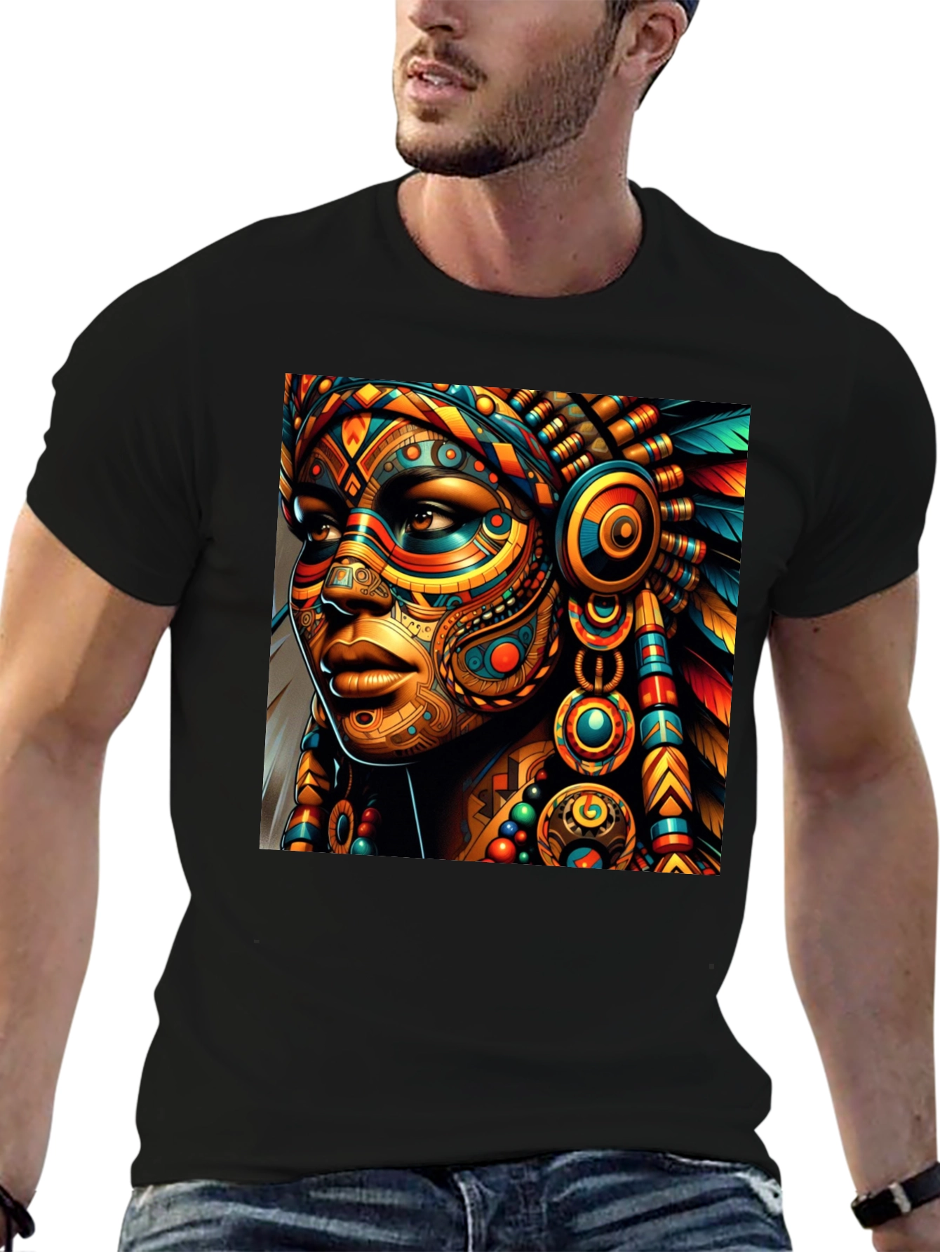 Vibrant Tribal Art Black T-Shirt
