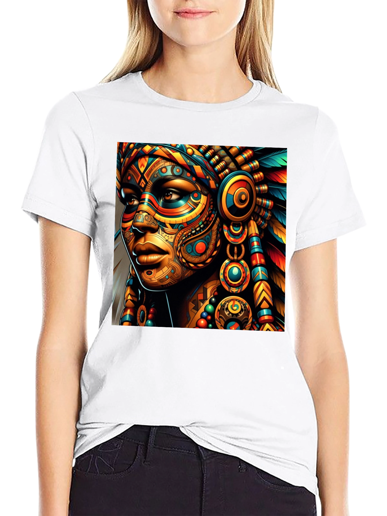 Vibrant Tribal Art Black T-Shirt