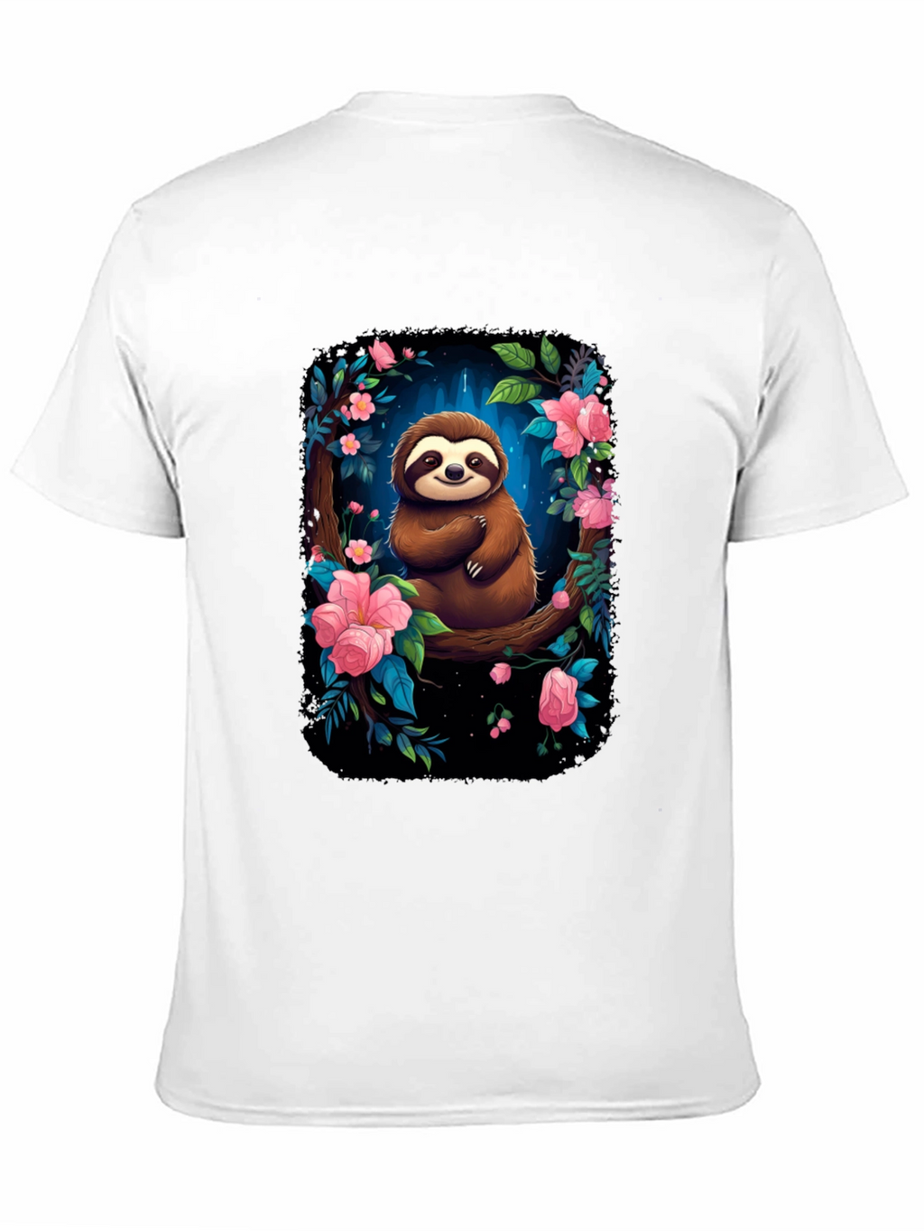 Sloth Floral Graphic Black T-Shirt