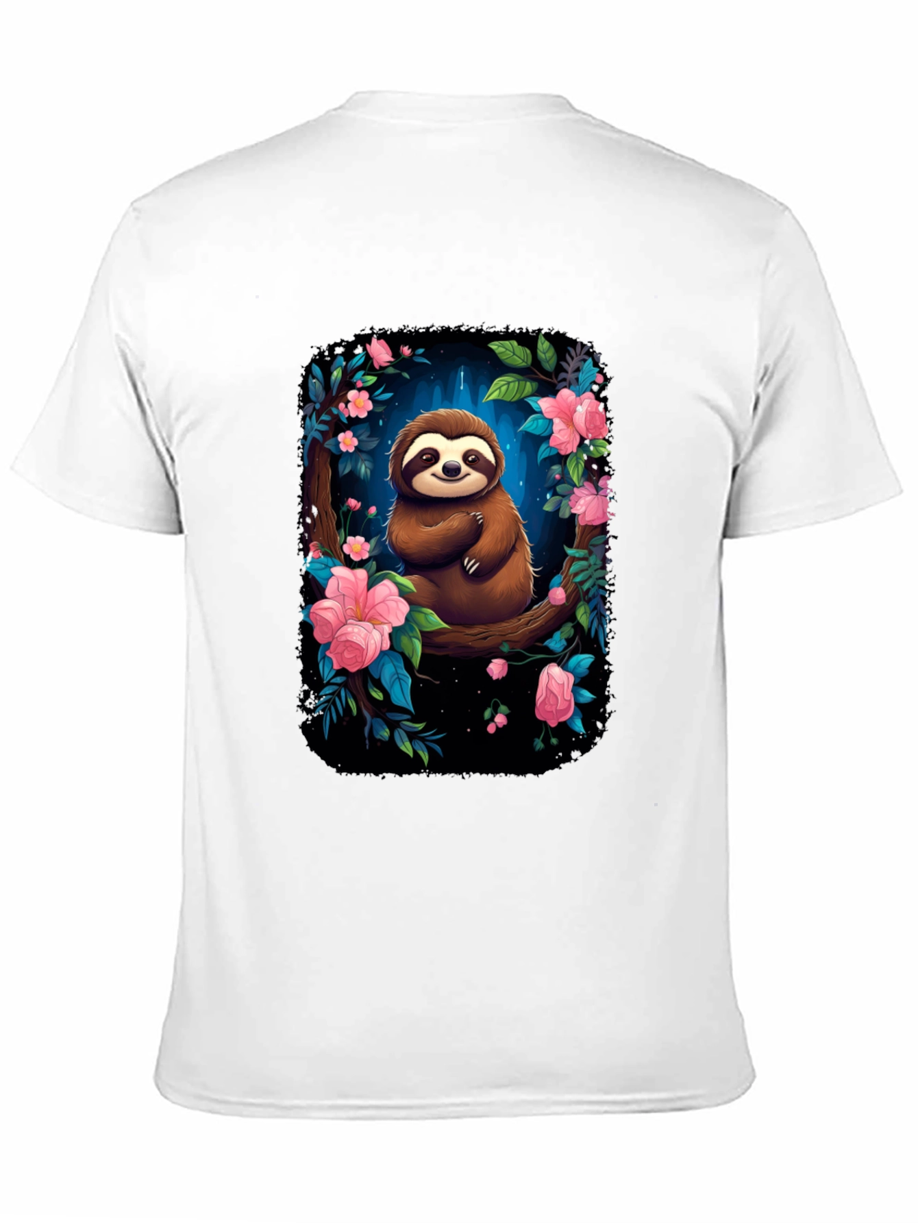 Sloth Floral Graphic Black T-Shirt