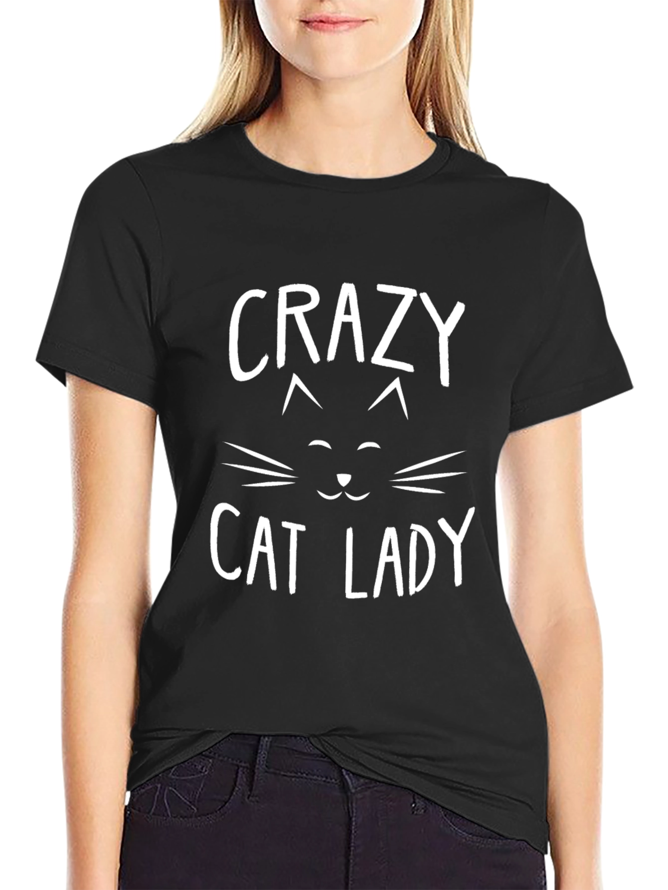 Crazy Cat Lady Graphic Tee - Black Cotton Blend