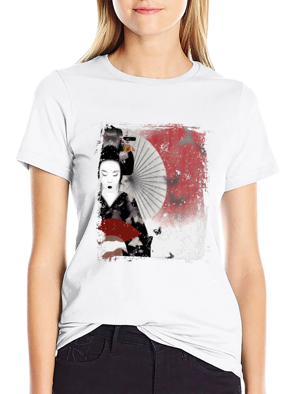 Geisha Graphic Print Black T-Shirt