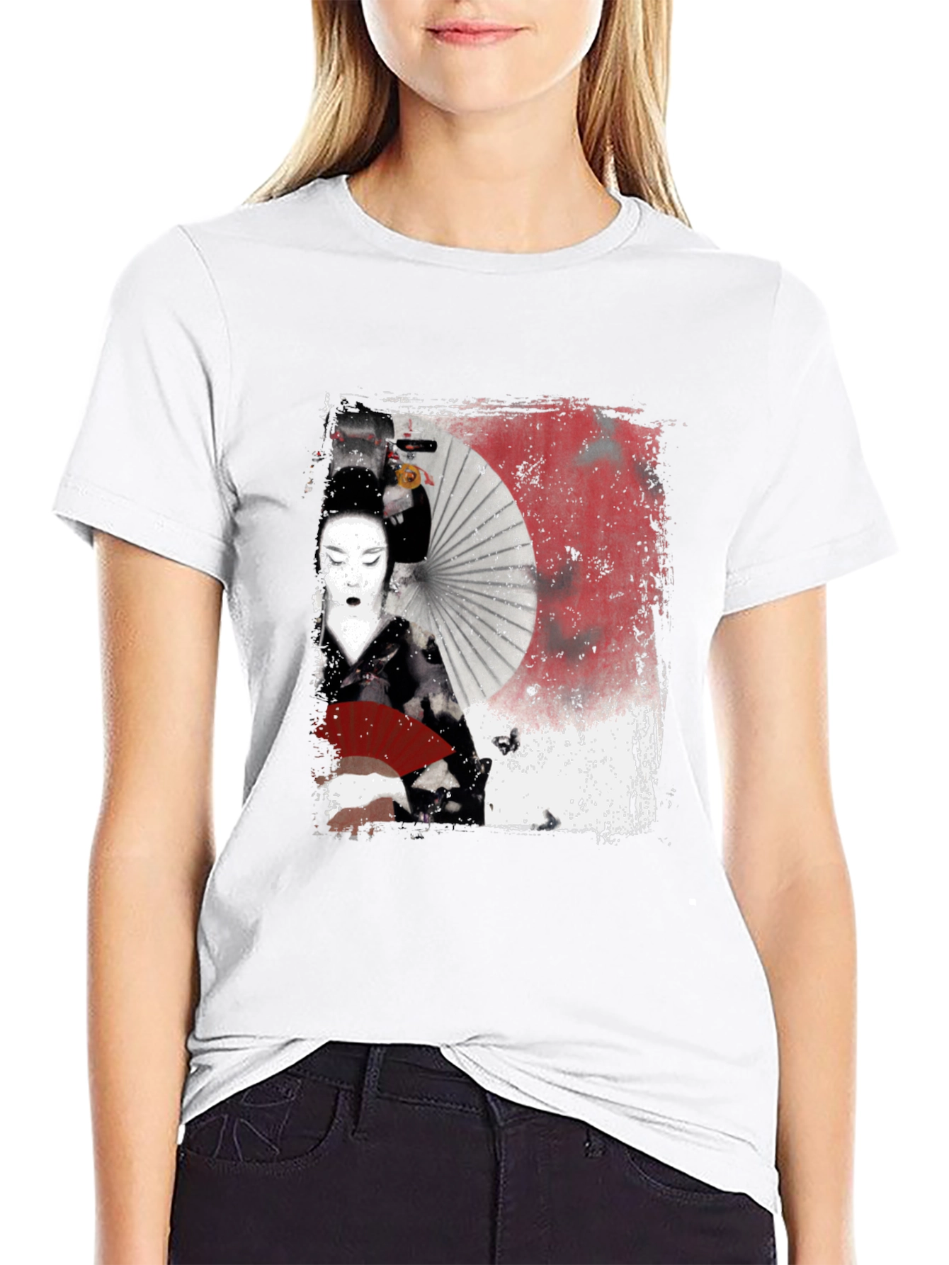 Geisha Graphic Print Black T-Shirt