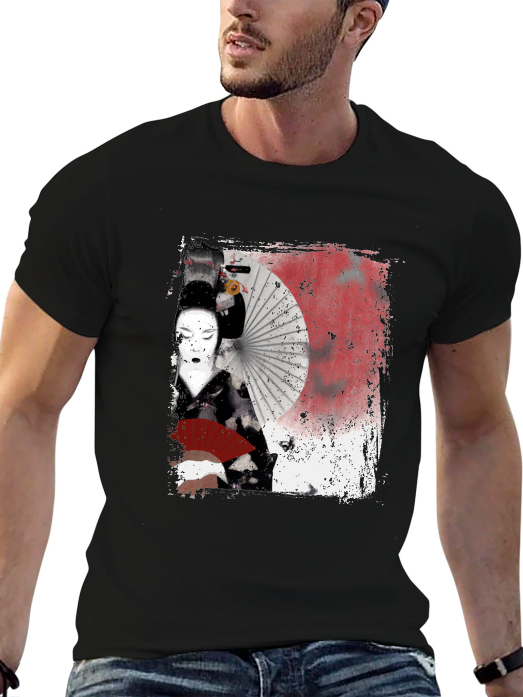 Geisha Graphic Print Black T-Shirt
