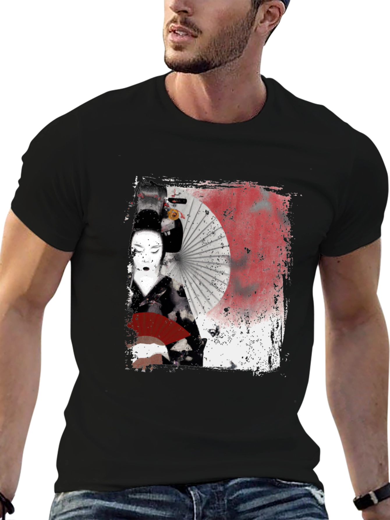 Geisha Graphic Print Black T-Shirt