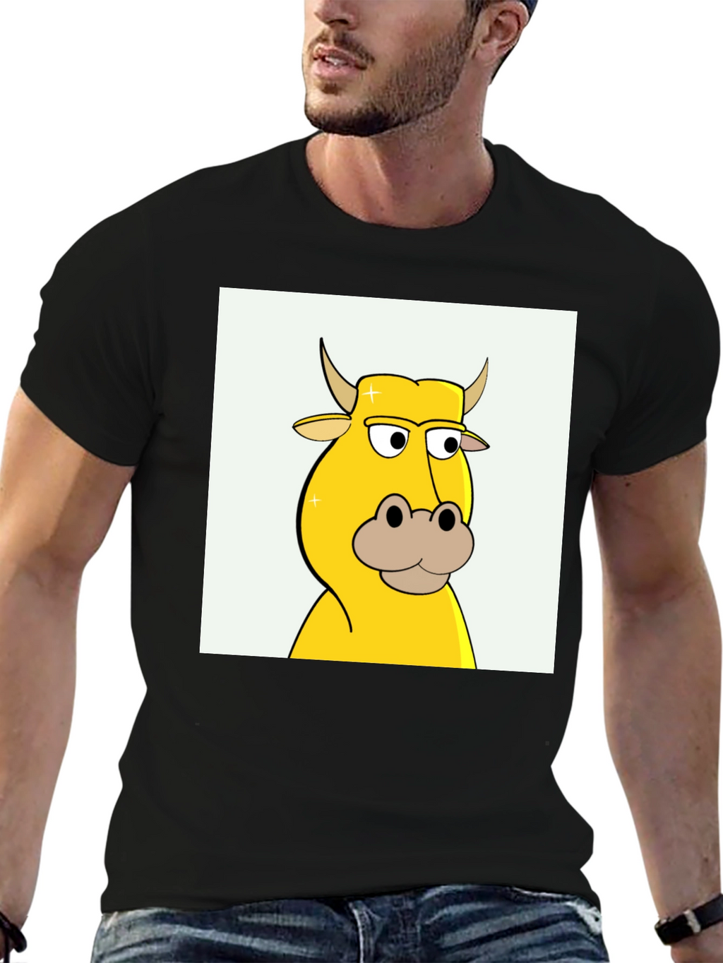 Cartoon Cow Graphic Tee - Black