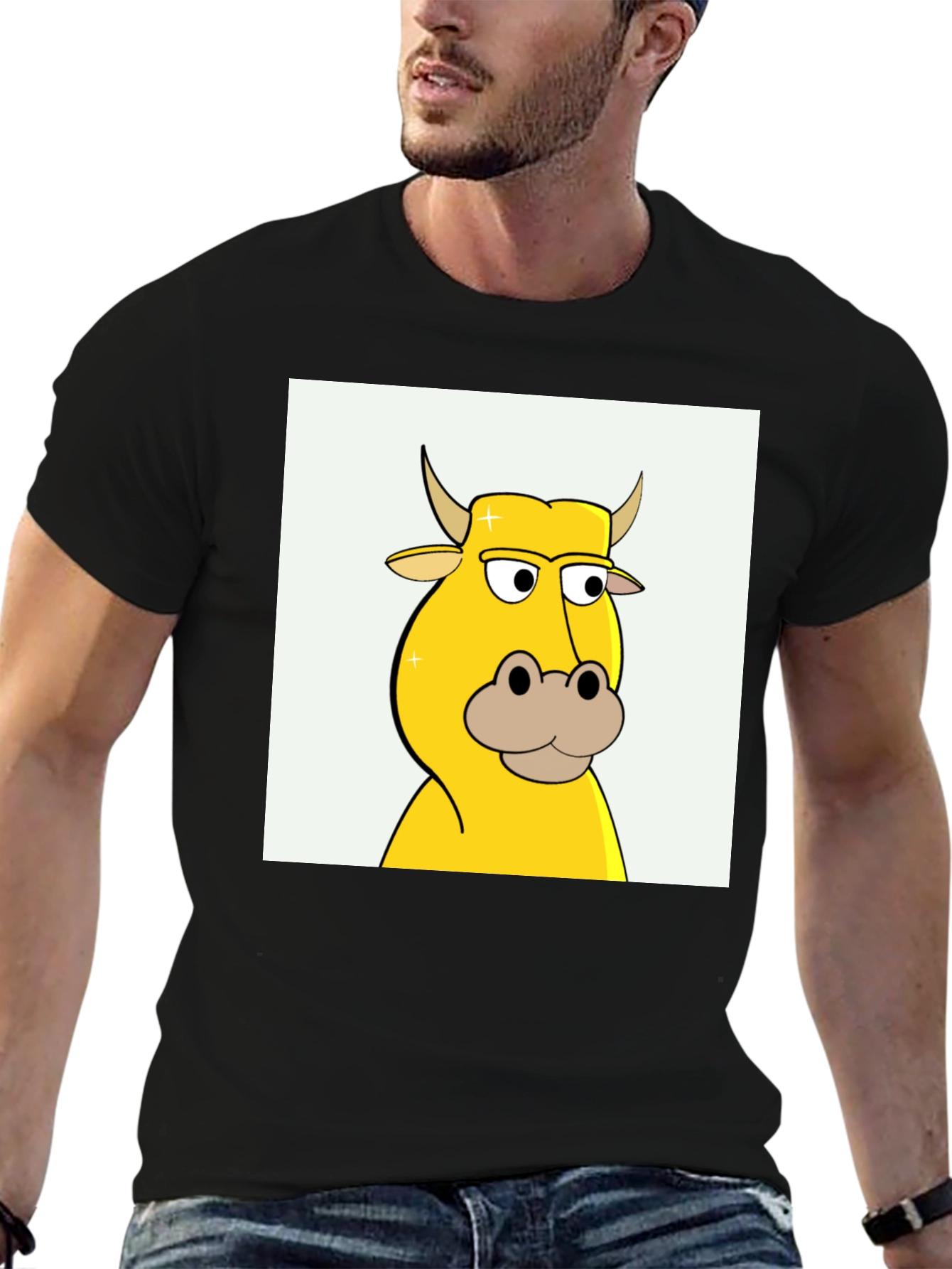 Cartoon Cow Graphic Tee - Black
