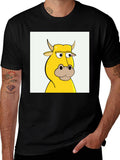 Cartoon Cow Graphic Tee - Black