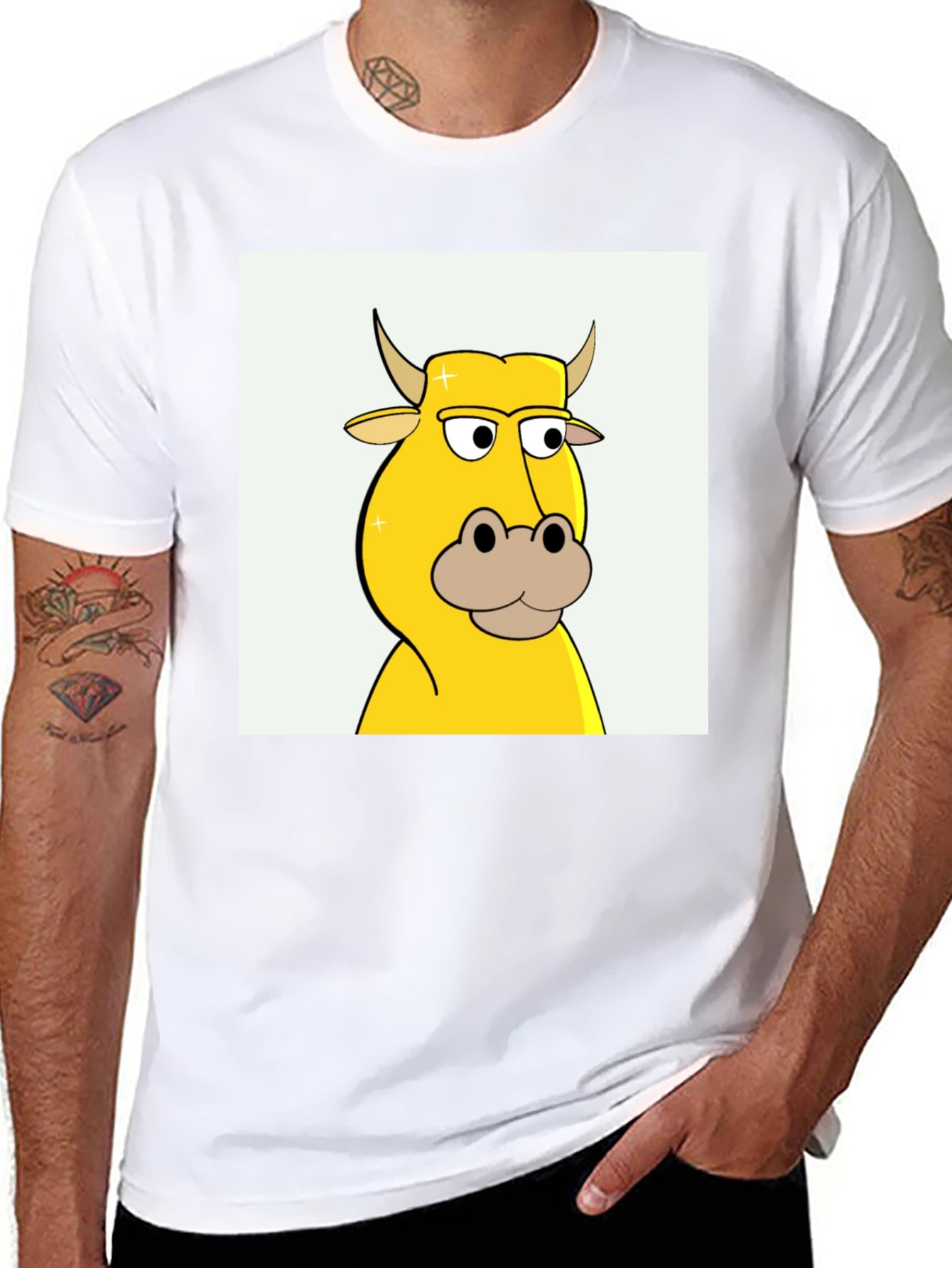 Cartoon Cow Graphic Tee - Black