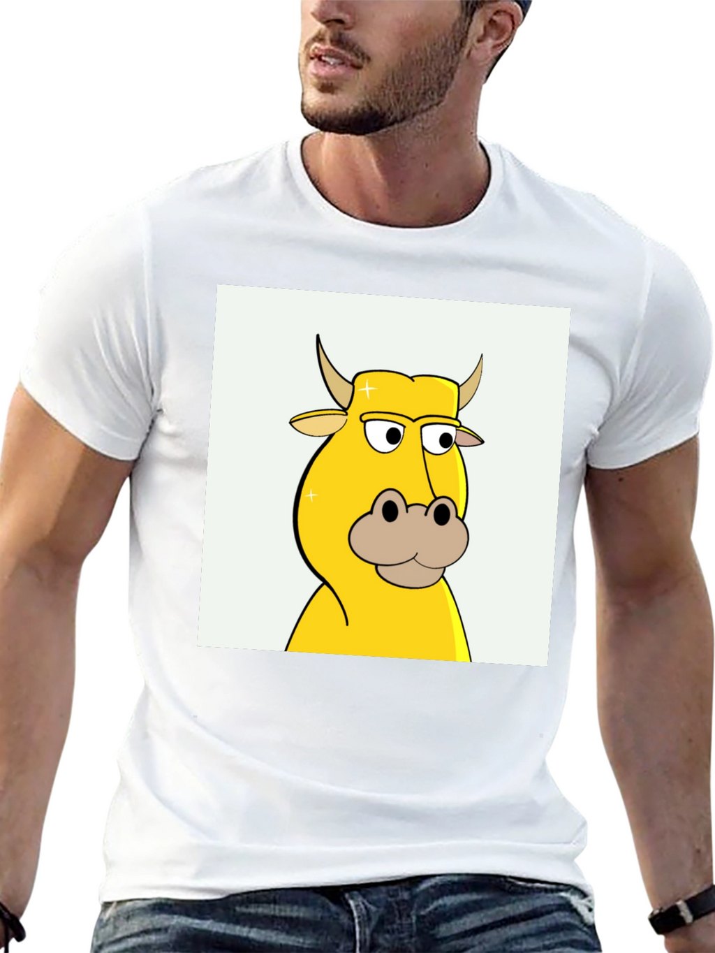 Cartoon Cow Graphic Tee - Black