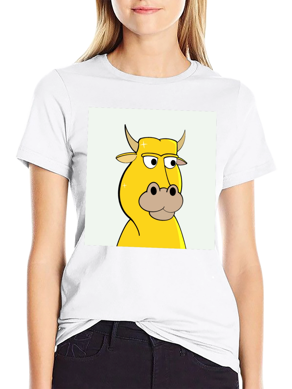 Cartoon Cow Graphic Tee - Black
