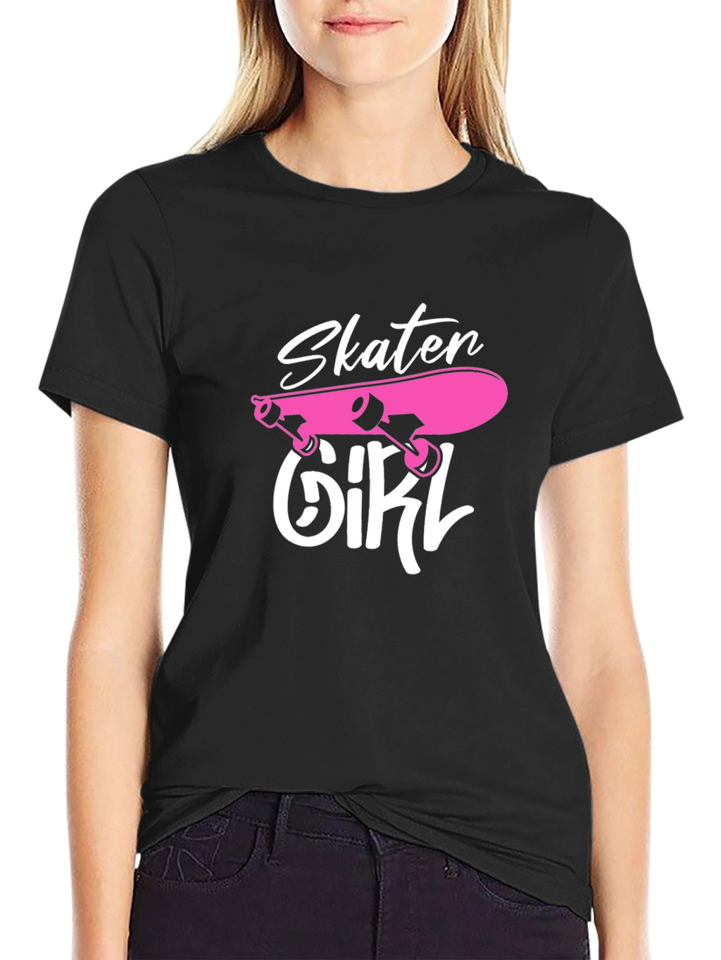 Skater Girl Graphic T-Shirt - Black Cotton Tee