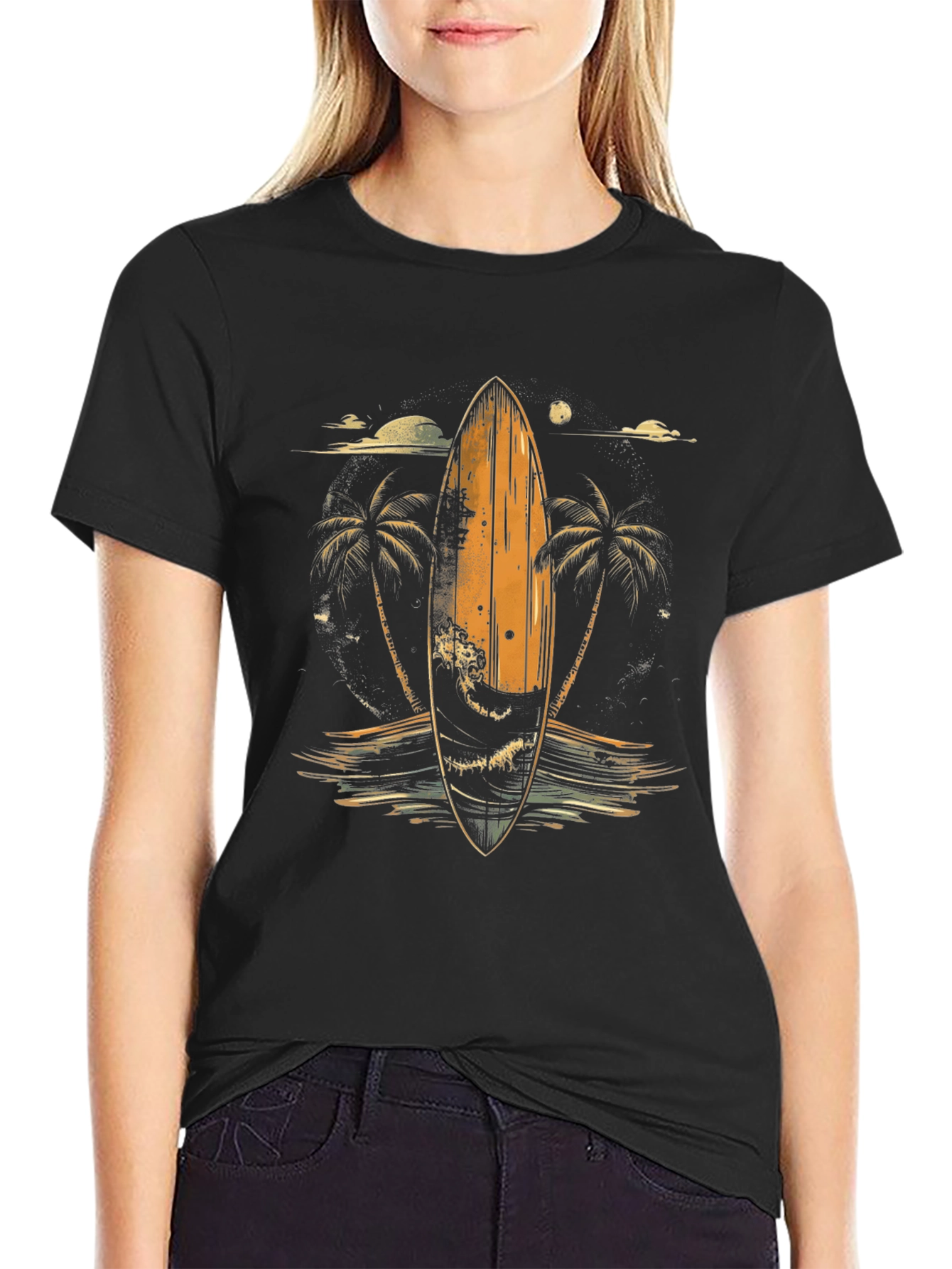 Surfboard Palm Tree Graphic Tee