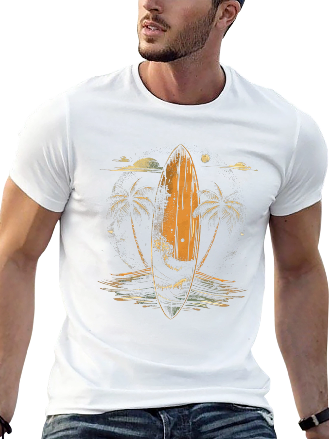 Surfboard Palm Tree Graphic Tee