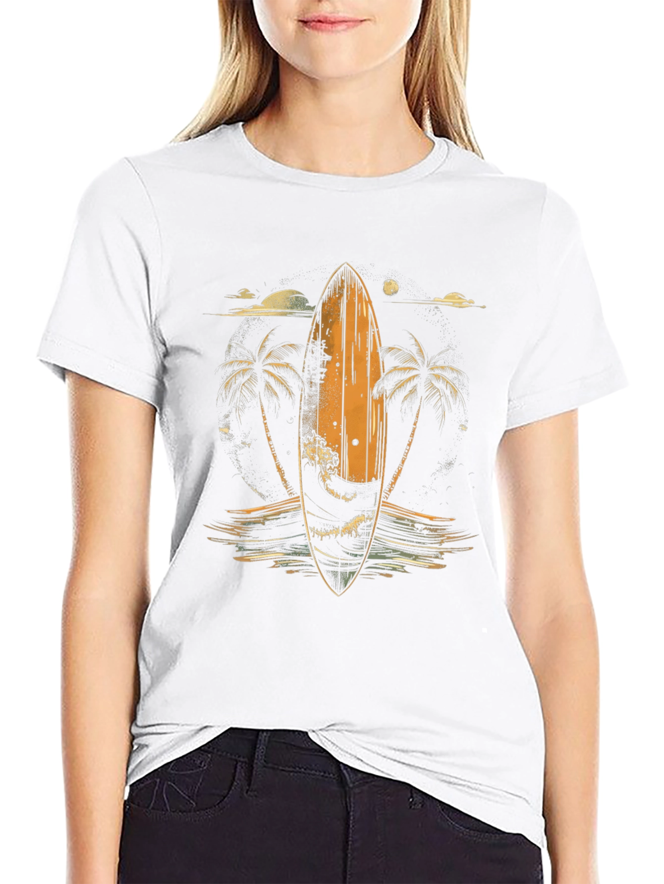 Surfboard Palm Tree Graphic Tee