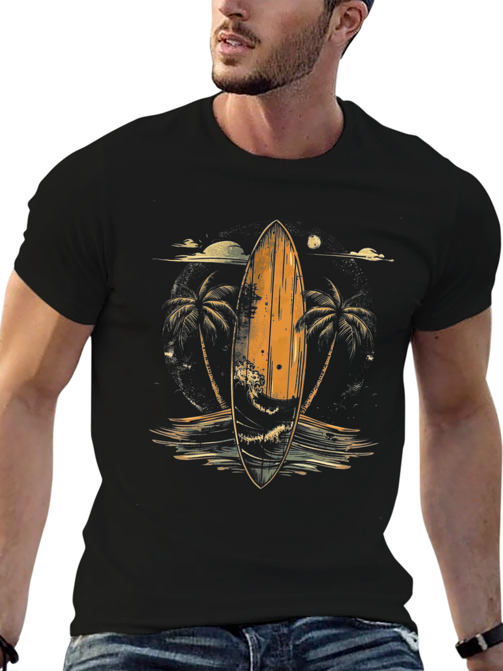 Surfboard Palm Tree Graphic Tee