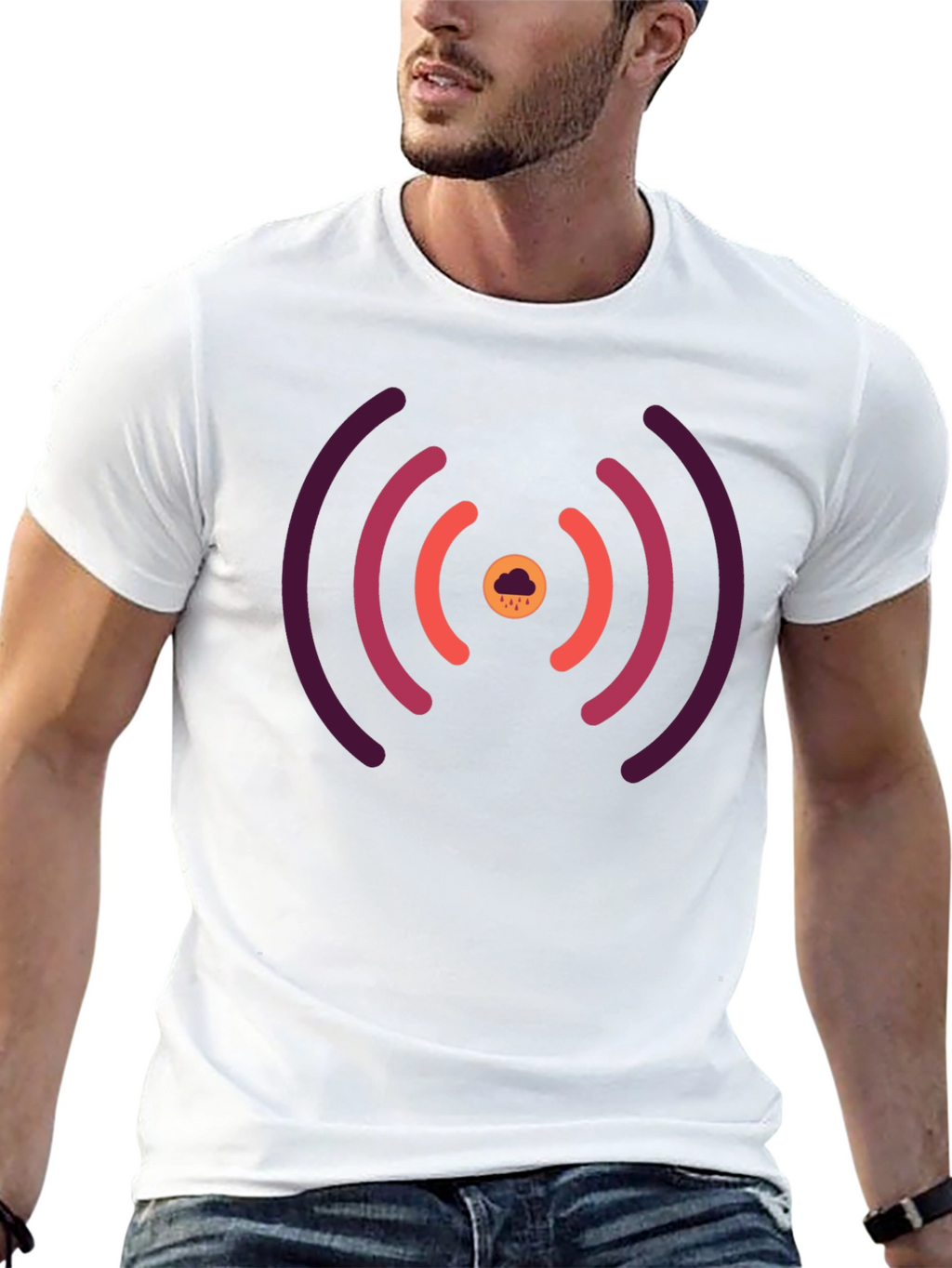 Stylish Black Tee with Unique Signal Cloud Design