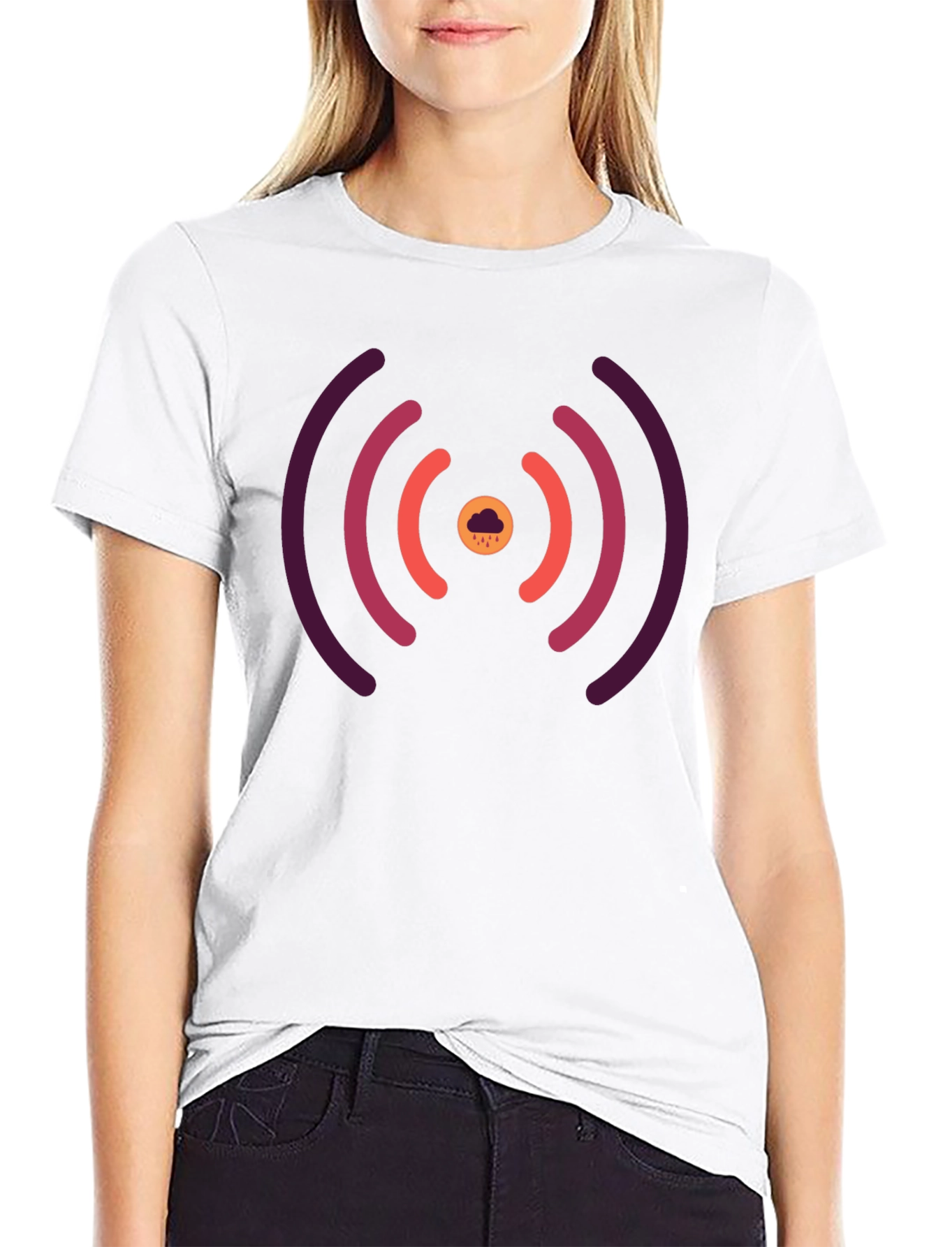 Stylish Black Tee with Unique Signal Cloud Design