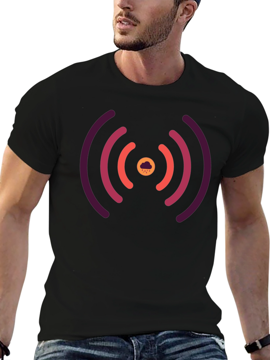 Stylish Black Tee with Unique Signal Cloud Design