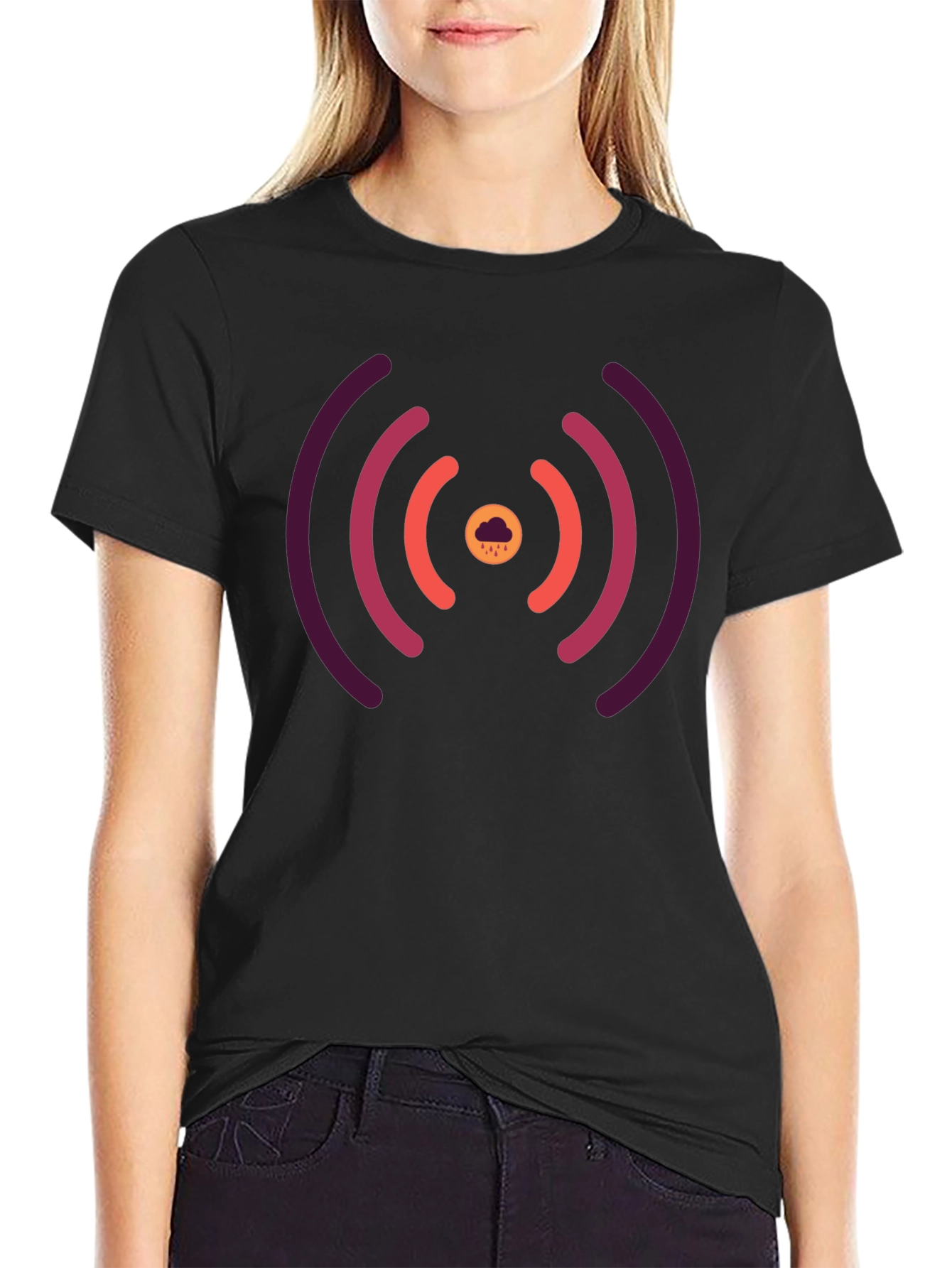 Stylish Black Tee with Unique Signal Cloud Design