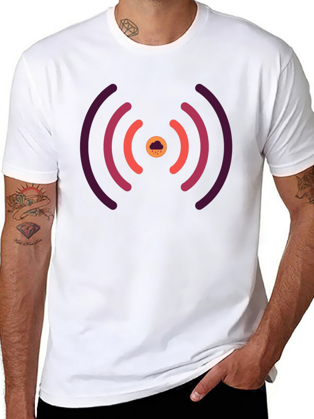 Stylish Black Tee with Unique Signal Cloud Design