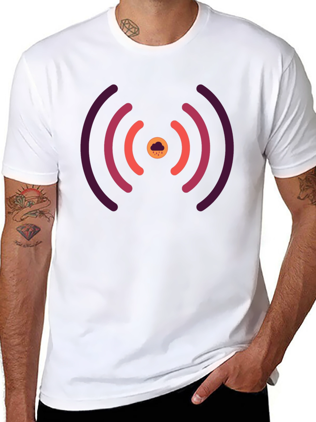 Stylish Black Tee with Unique Signal Cloud Design