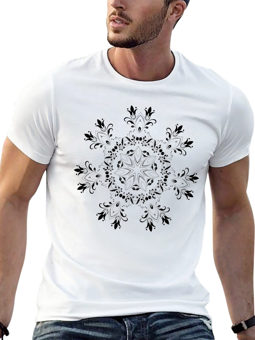 Mens Black Mandala T-Shirt - Casual Comfort