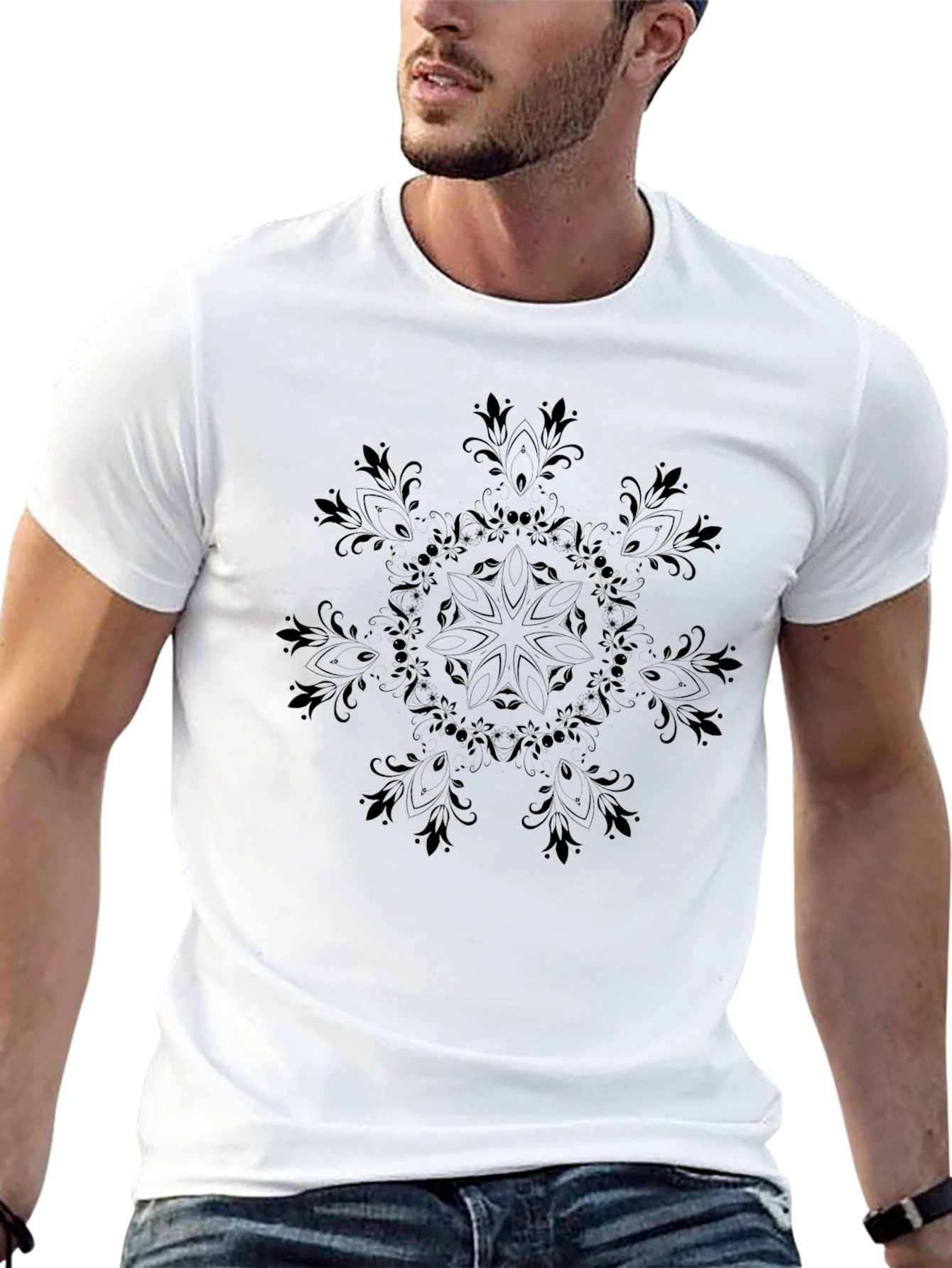 Mens Black Mandala T-Shirt - Casual Comfort