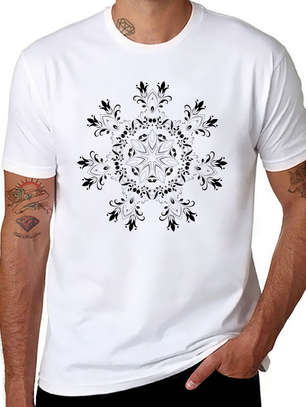 Mens Black Mandala T-Shirt - Casual Comfort