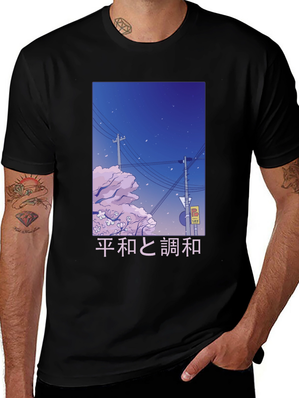Anime-Inspired Peace and Harmony Graphic T-Shirt