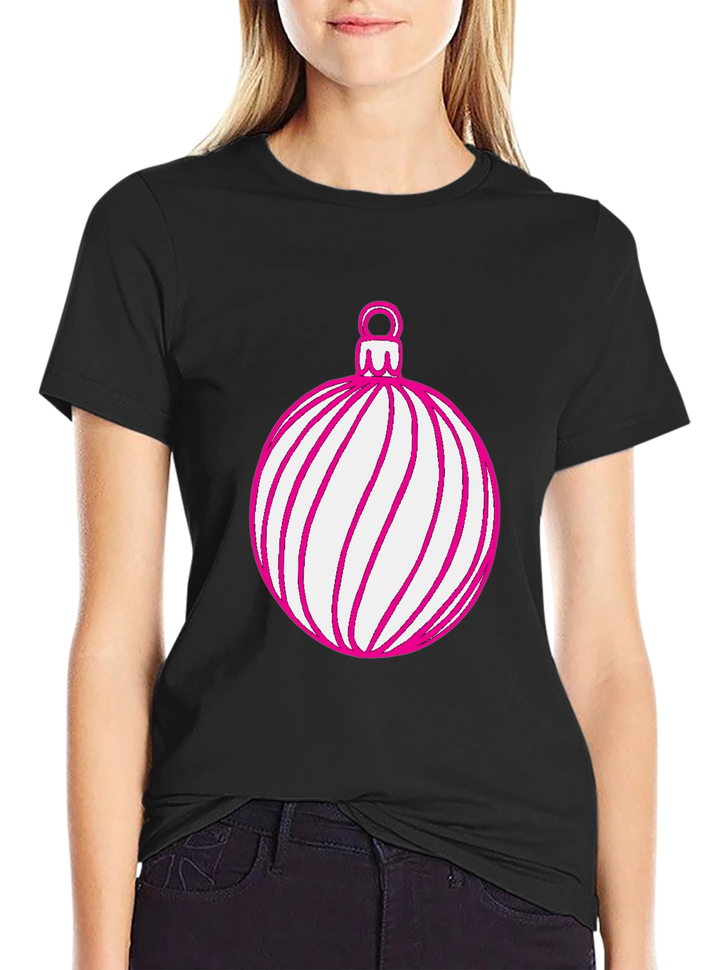 Festive Holiday Ornament Graphic Tee - Black
