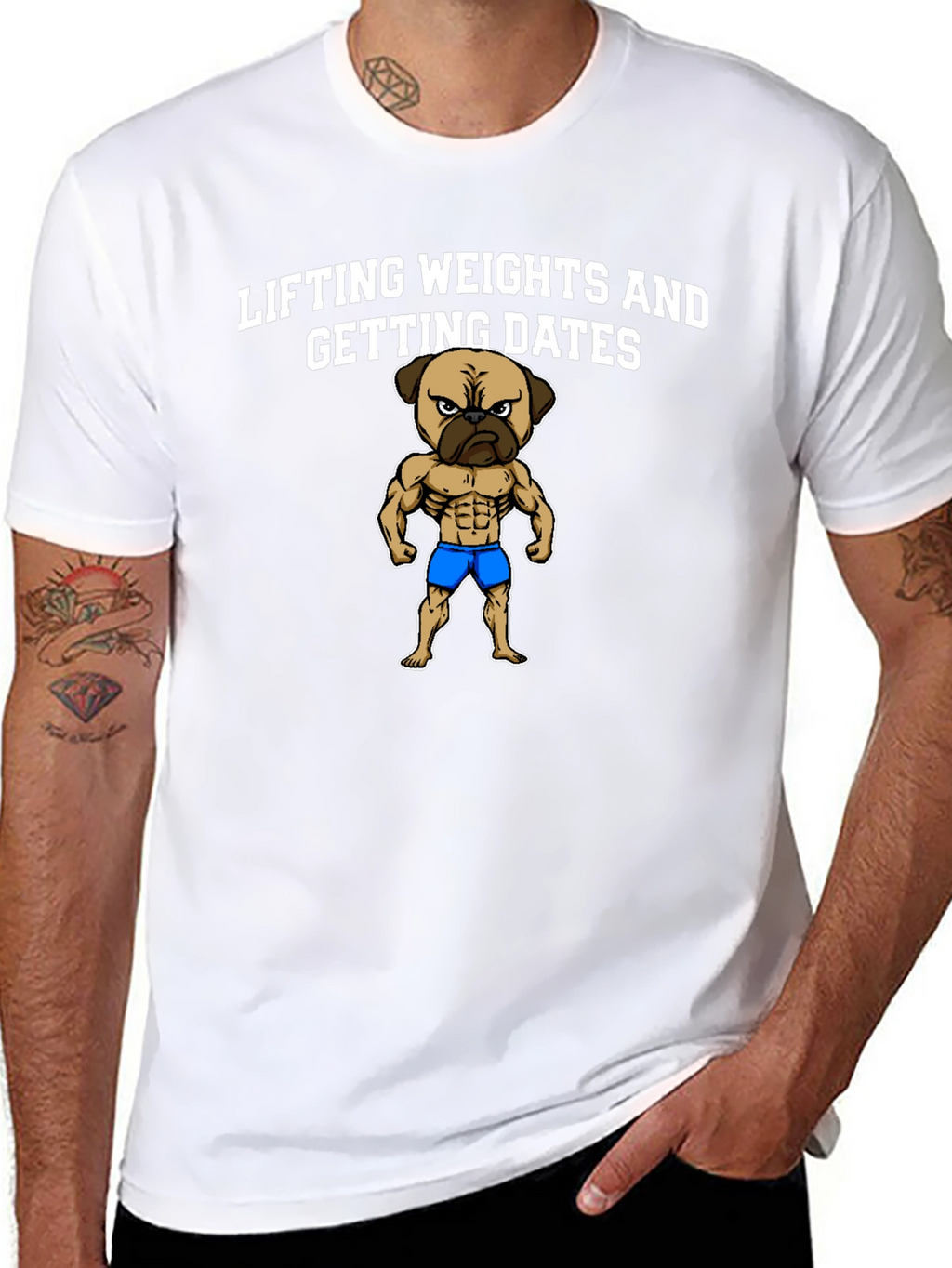 Lifting Weights Pug Graphic T-Shirt