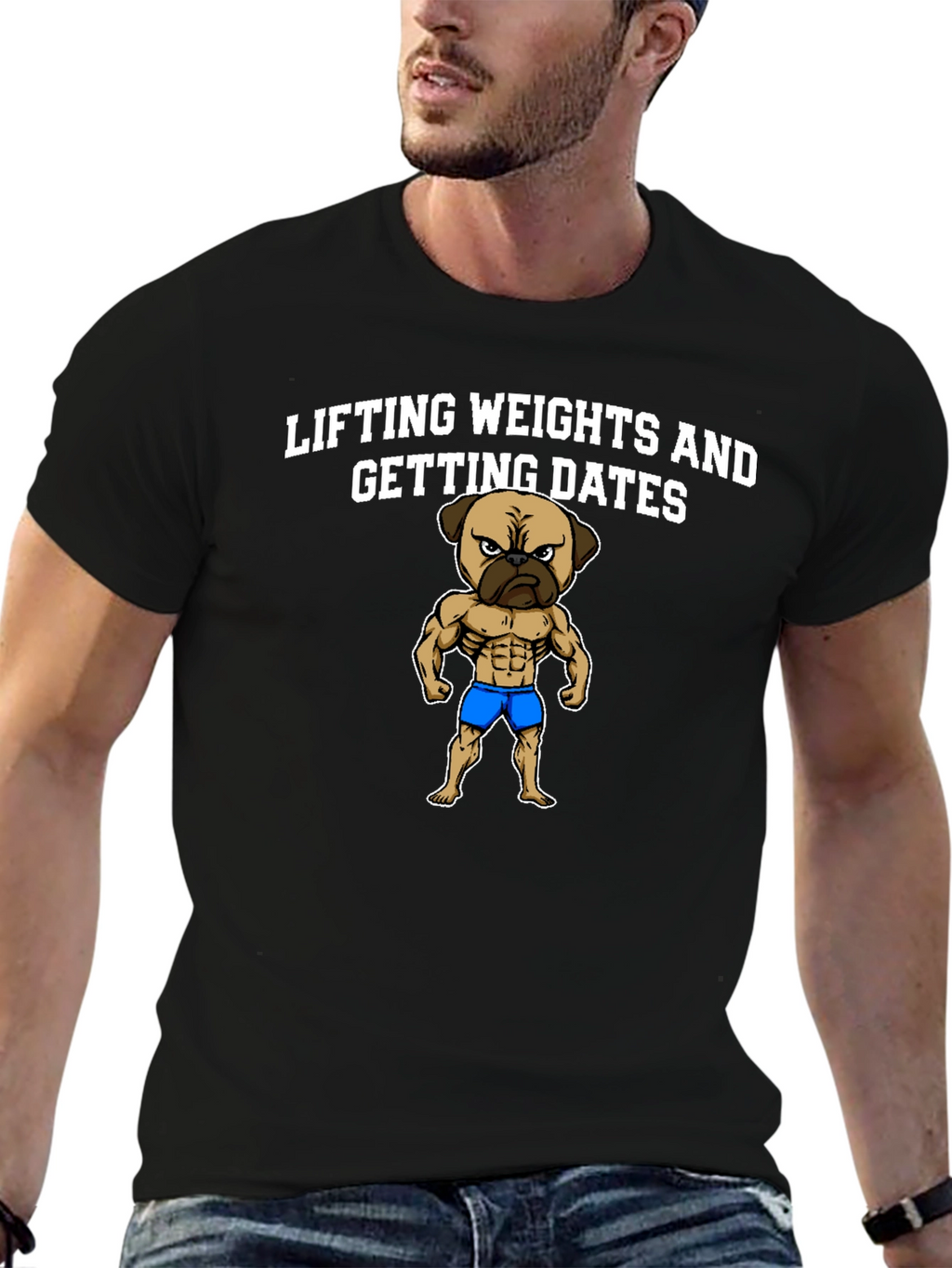 Lifting Weights Pug Graphic T-Shirt