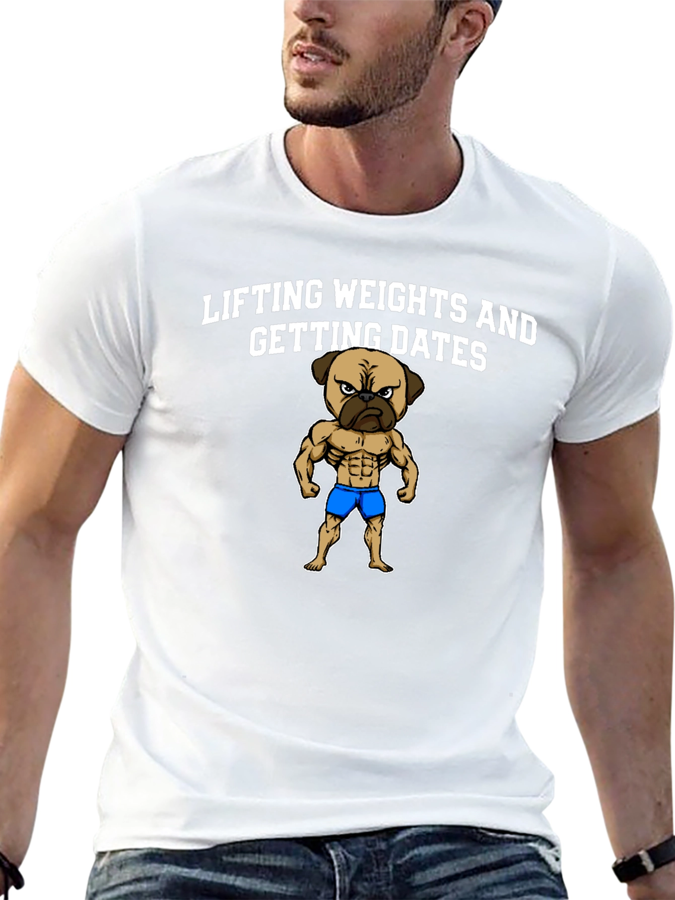 Lifting Weights Pug Graphic T-Shirt