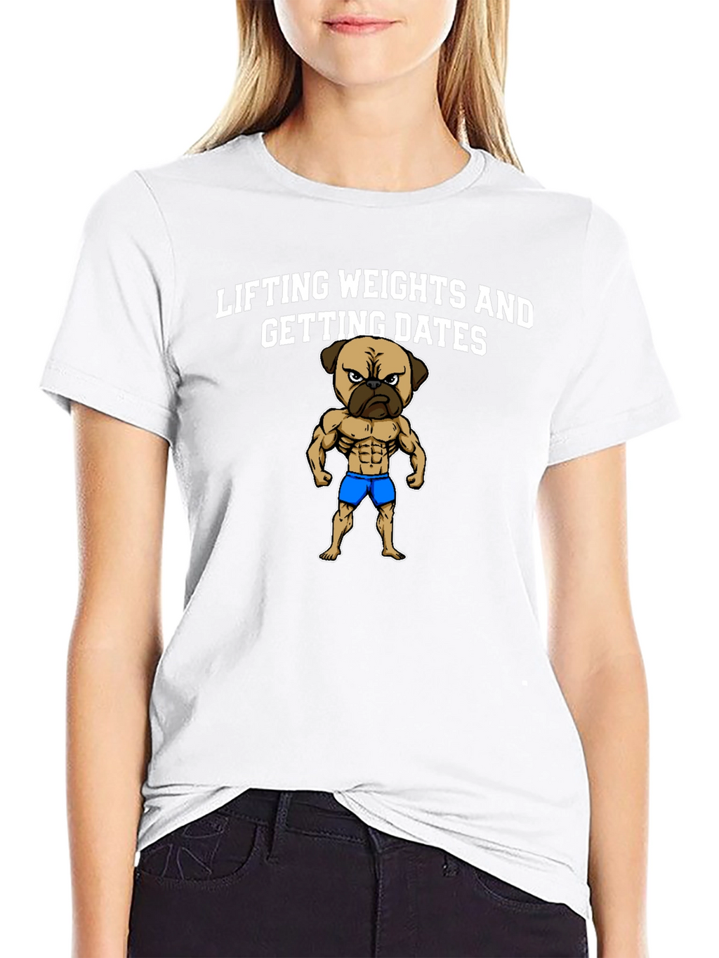 Lifting Weights Pug Graphic T-Shirt