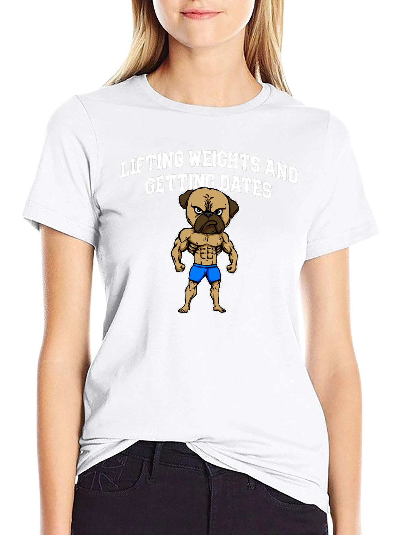 Lifting Weights Pug Graphic T-Shirt