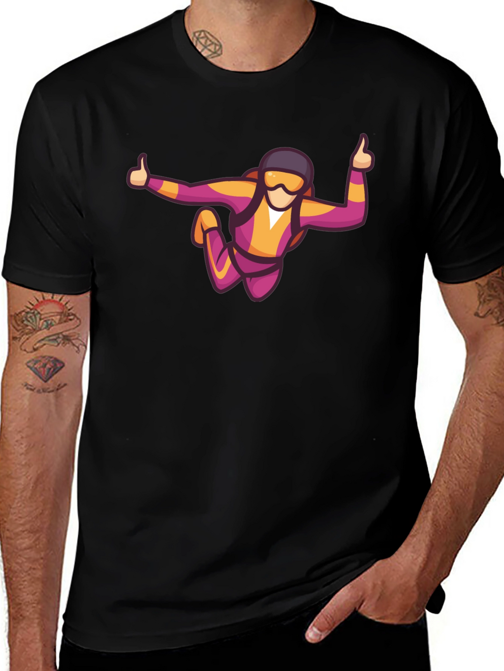 Skydiving Graphic Tee - Black Casual T-Shirt