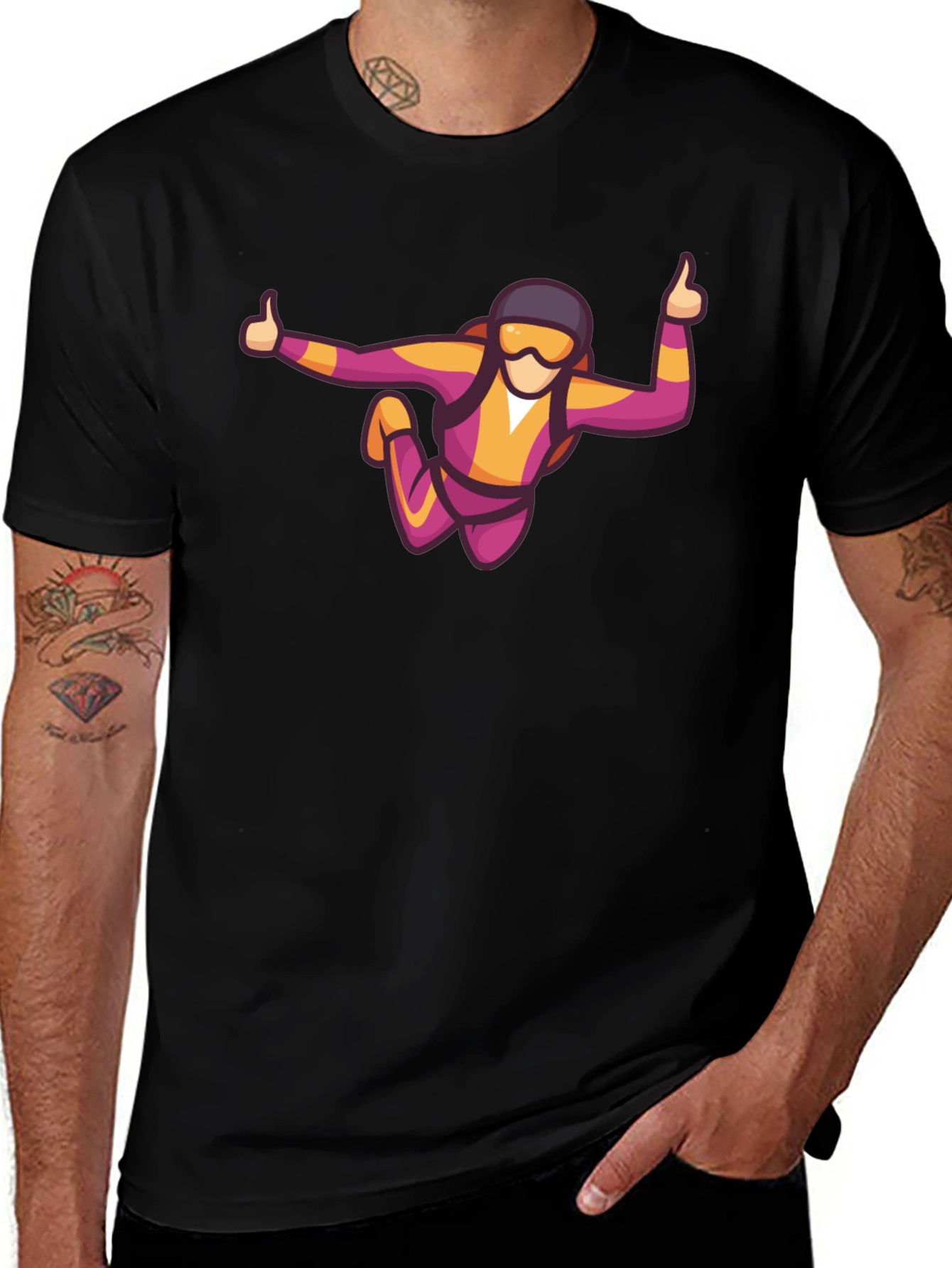 Skydiving Graphic Tee - Black Casual T-Shirt