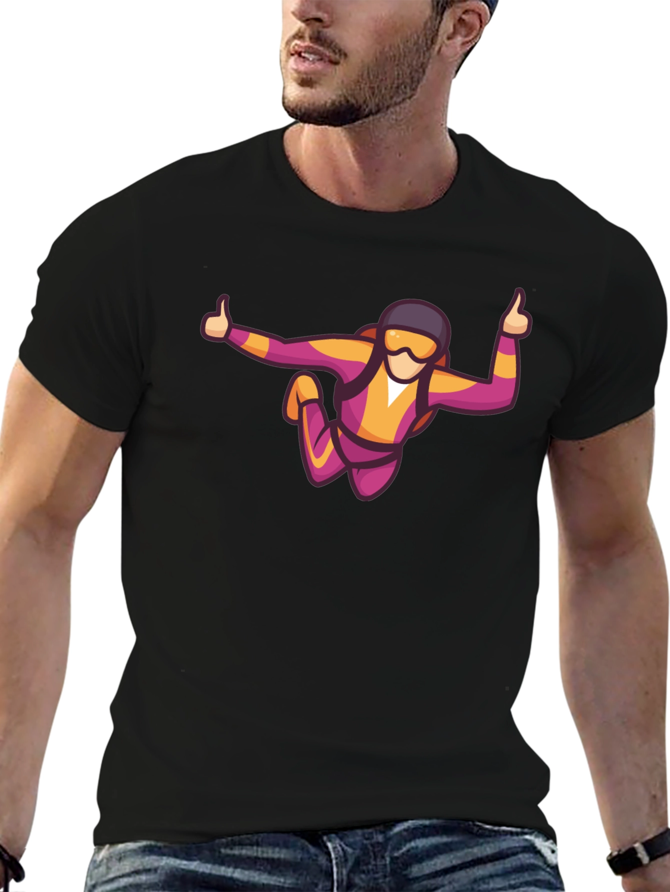 Skydiving Graphic Tee - Black Casual T-Shirt