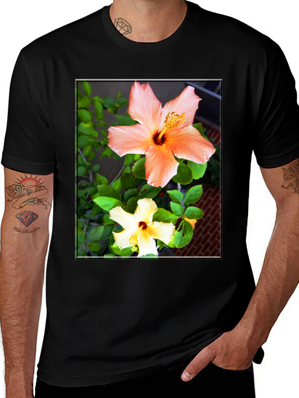 Floral Hibiscus Print Black T-Shirt