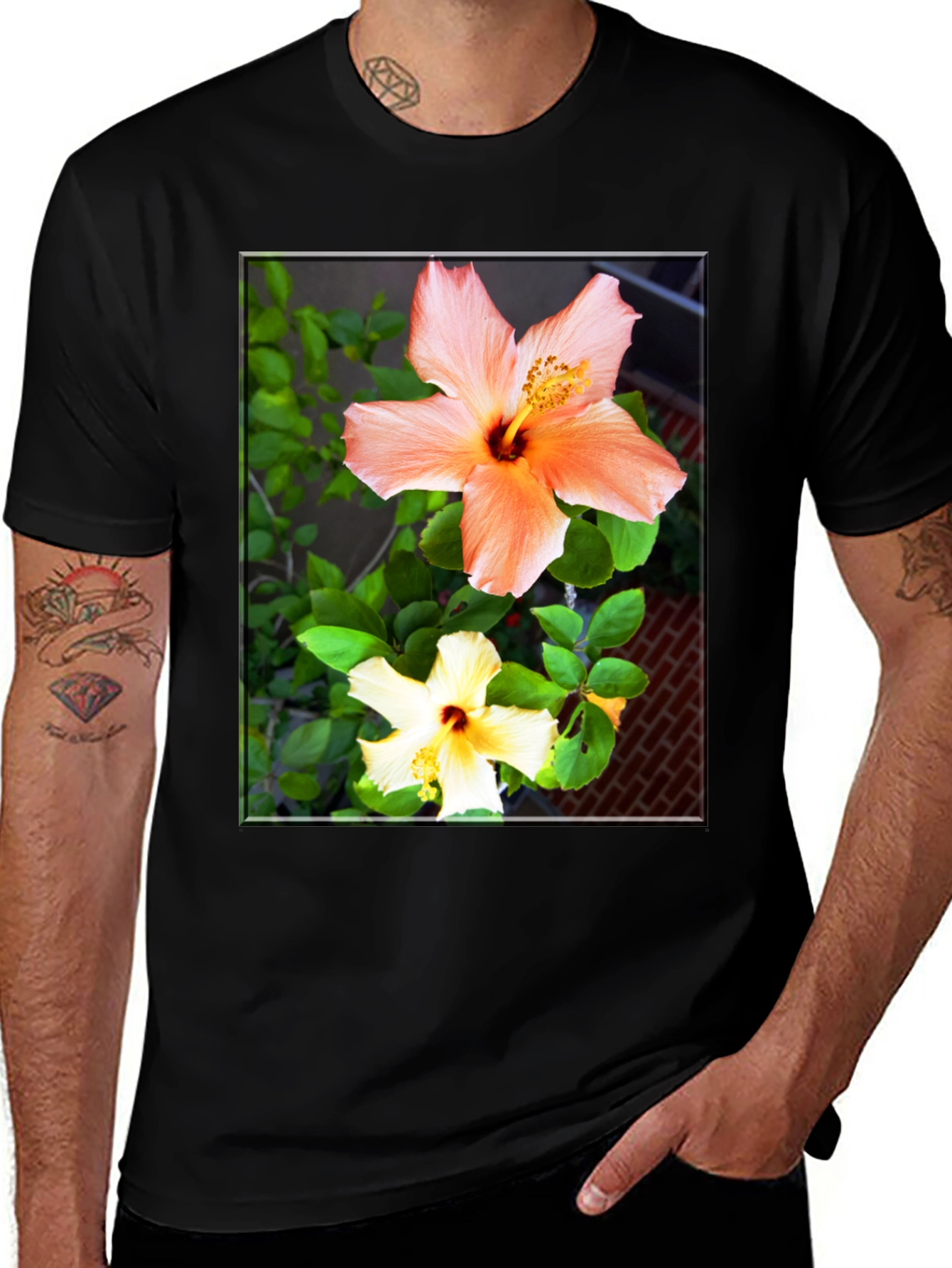 Floral Hibiscus Print Black T-Shirt