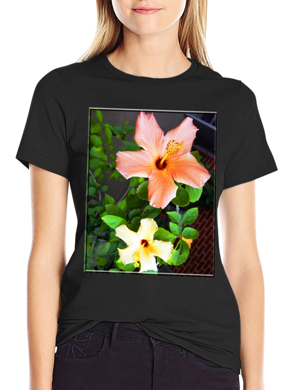 Floral Hibiscus Print Black T-Shirt